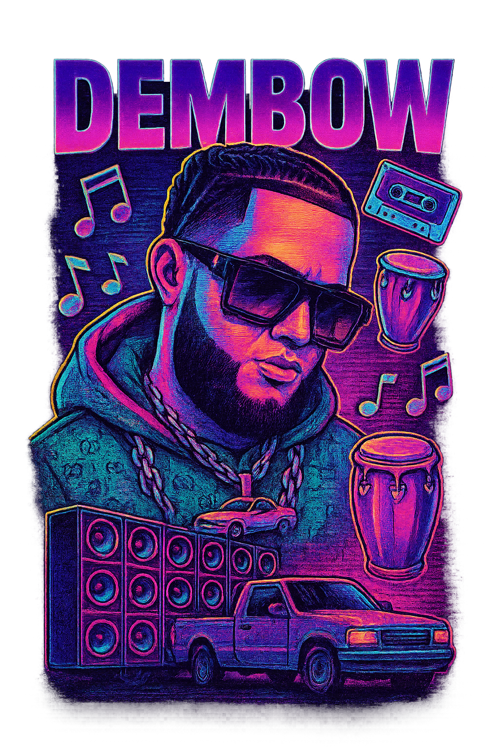 Dembow Vibes: El Alfa-Inspired T-Shirt in Vaporwave Style